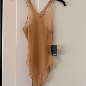 Norma Kamali sheer mesh tan bodysuit